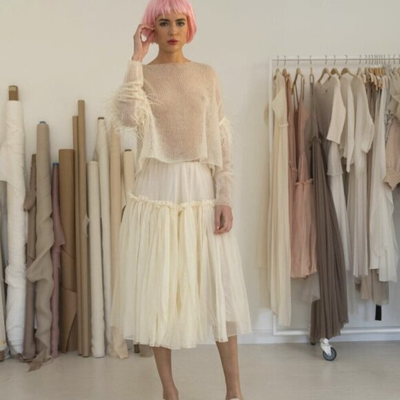 Louiza Babouryan Silk Mohair Knit Top with Feathers - Picture 1 of 16